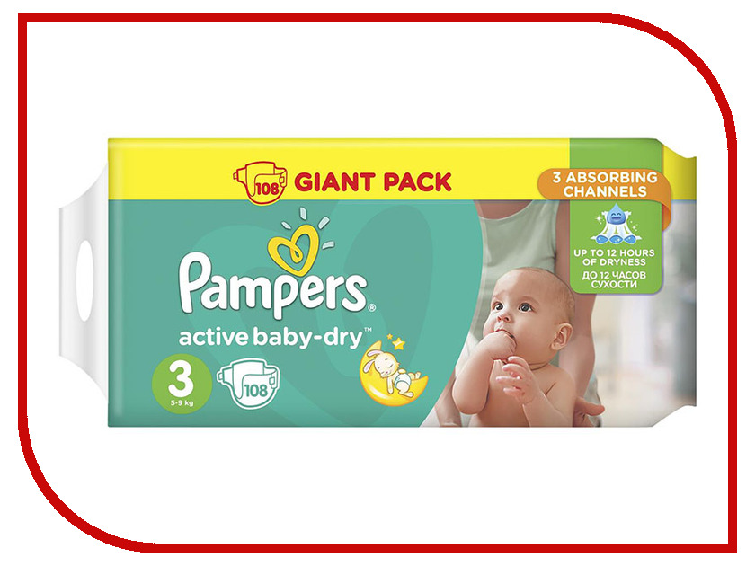 

Подгузники Pampers Active Baby-Dry Midi 5-9кг 108шт 8001090458919, 8001090458919