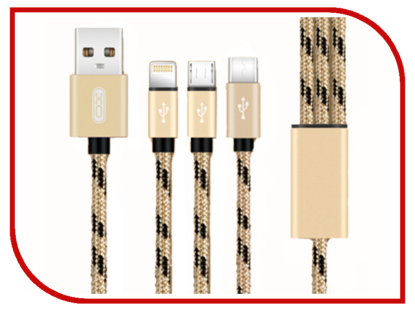 

Аксессуар XO 3в1 USB - Lightning/MicroUSB/Type-C Gold NB10, XO-NB10