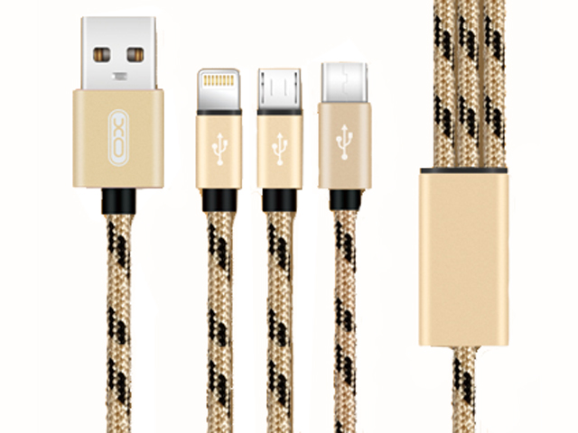 

Аксессуар XO 3в1 USB - Lightning/MicroUSB/Type-C Gold NB10, XO-NB10