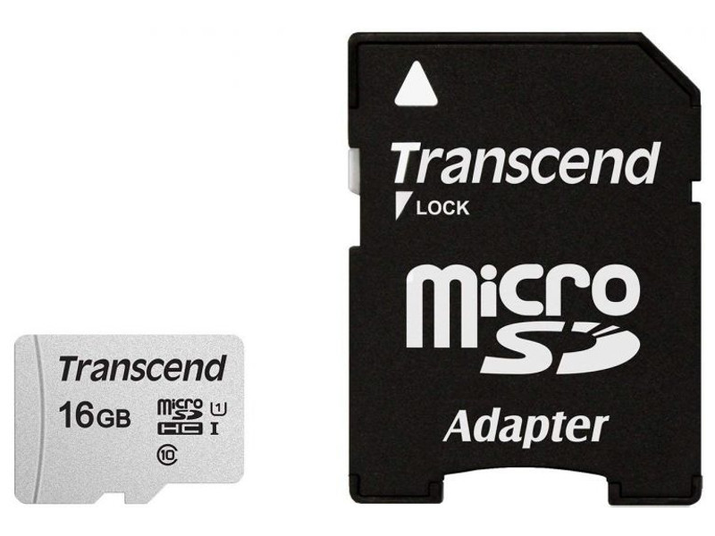 Карта памяти 16Gb - Transcend 300S MicroSDHC Class 10 UHS-I TS16GUSD300S-A с переходником под SD карта памяти microsdhc 16gb transcend s300 class10 uhs 1 u1 адаптер [ts16gusd300s a]