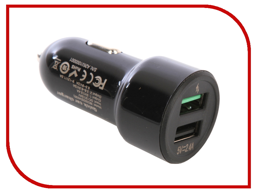 

Зарядное устройство Devia Smart Dual USB Car Charger QC 3.0+2.4A 30W Black 24431, 24431