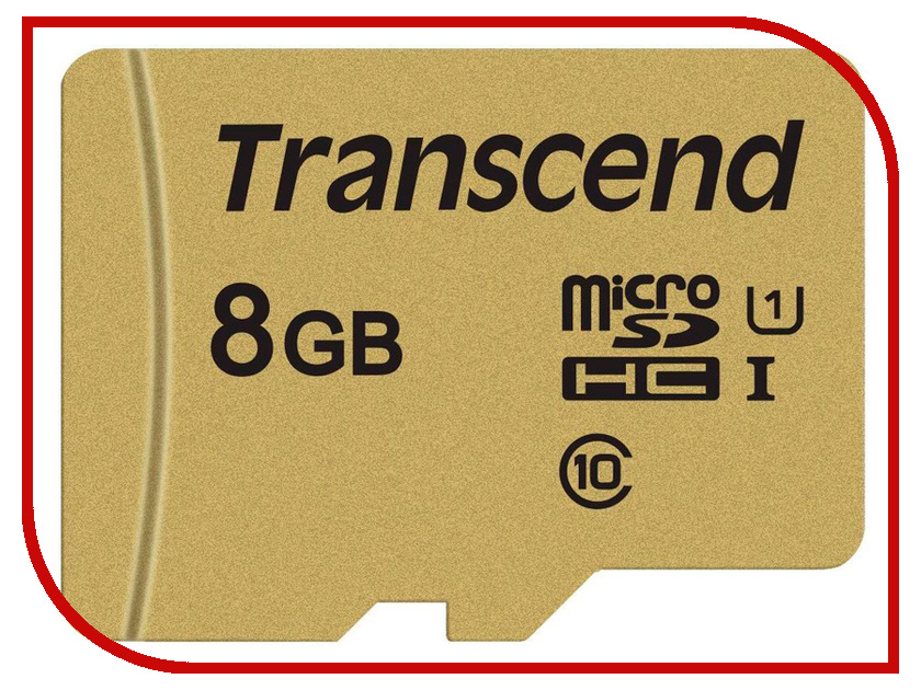 фото Карта памяти 8Gb - Transcend - Micro Secure Digital HC UHS-I U3 Class 10 TS8GUSD500S с переходником под SD