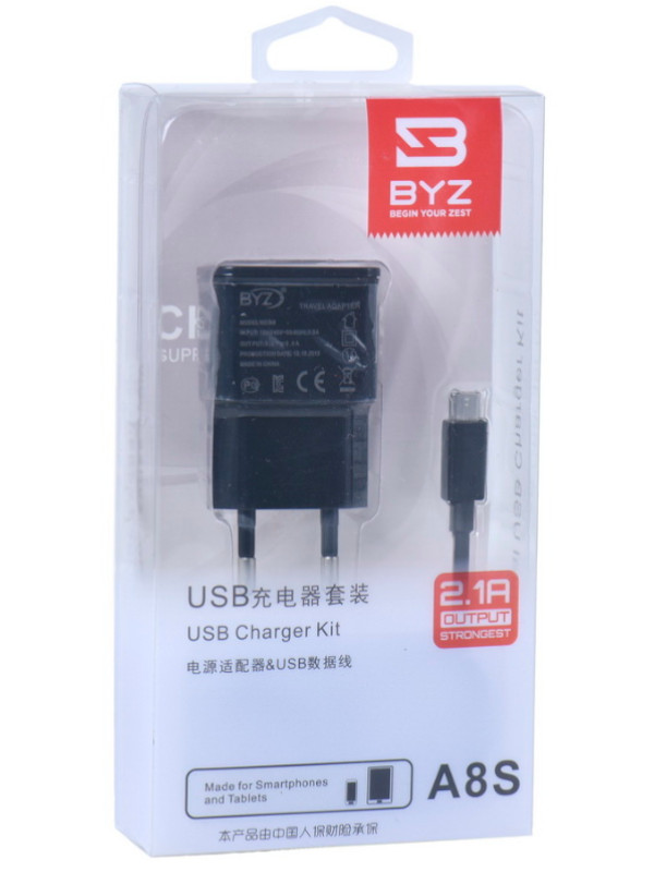 фото Зарядное устройство BYZ A8s с кабелем MicroUSB Black