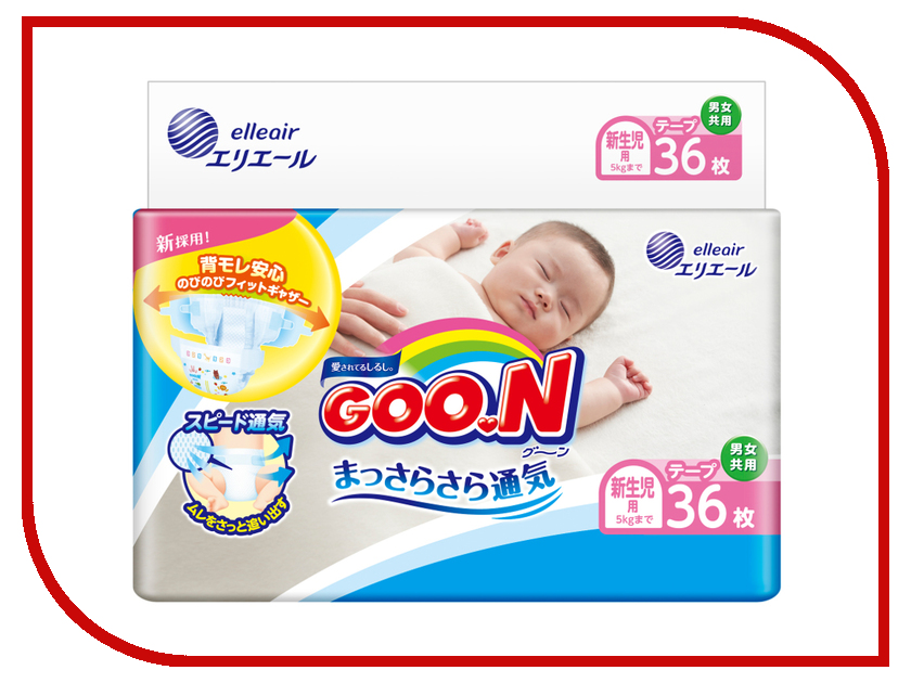 

Подгузники Goo.N NB Mega Pack 0-5кг 36шт 4902011743074, 4902011743074