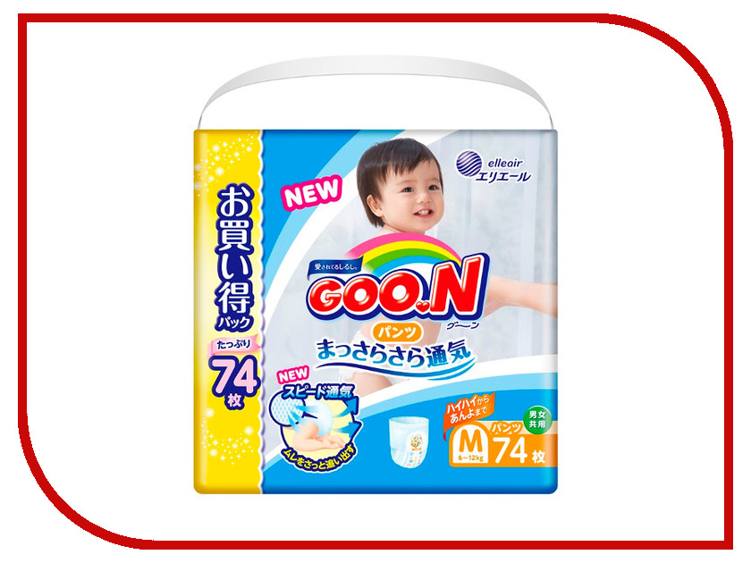 

Подгузники Goo.N Ultra Jumbo Pack Трусики 6-12кг М 74шт 4902011855067, 4902011855067