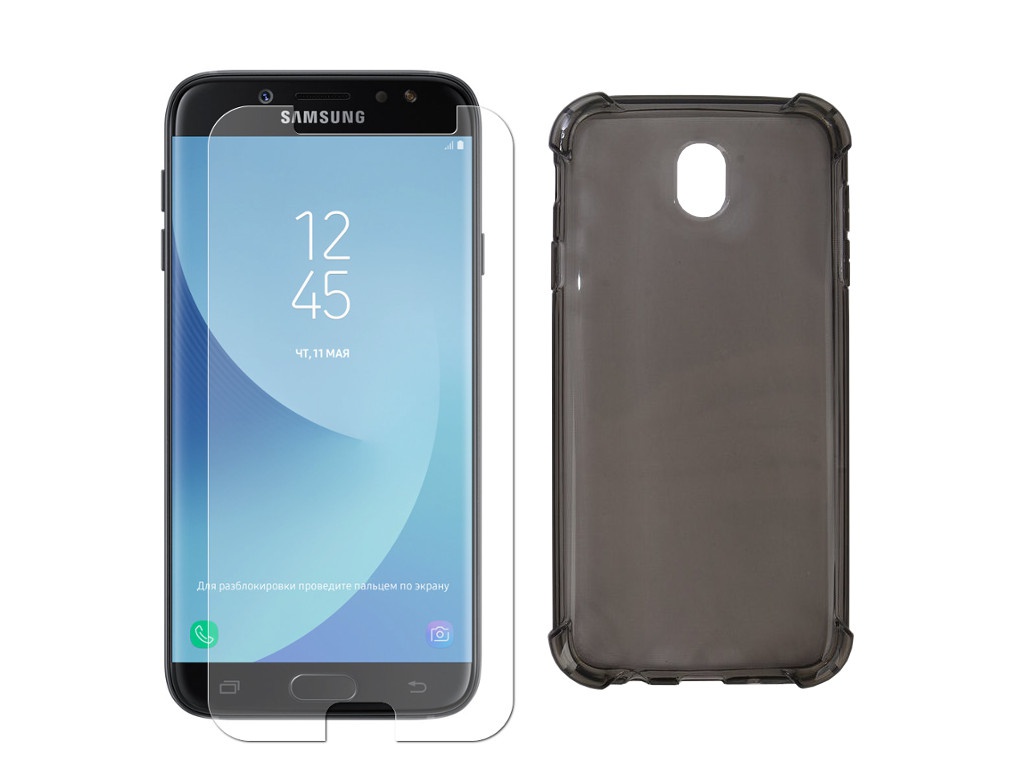 фото Аксессуар Чехол + защитное стекло Innovation для Samsung Galaxy J7 2017 Silicone Black 11796