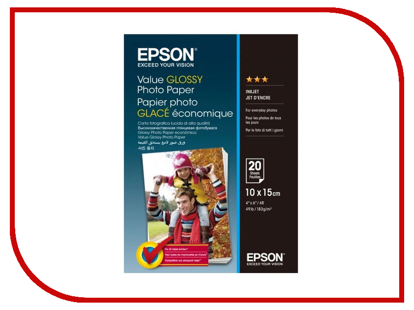

Фотобумага Epson Value Glossy Photo Paper 183g/m2 10x15cm 20 листов C13S400037, C13S400037