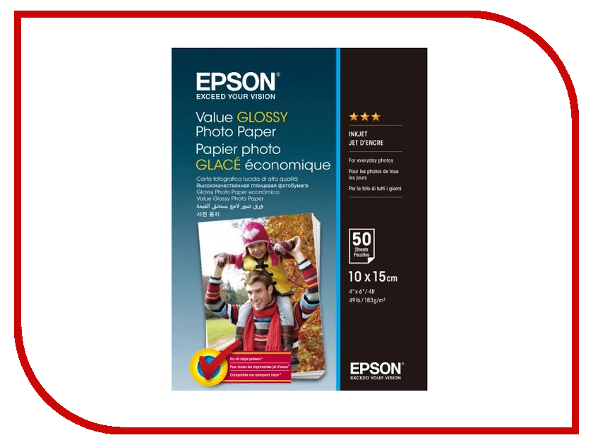 

Фотобумага Epson Value Glossy Photo Paper 183g/m2 10x15cm 50 листов C13S400038, C13S400038