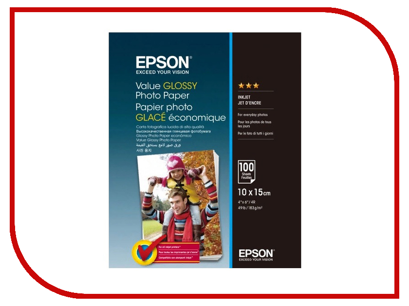 

Фотобумага Epson Value Glossy Photo Paper 183g/m2 10x15cm 100 листов C13S400039, C13S400039