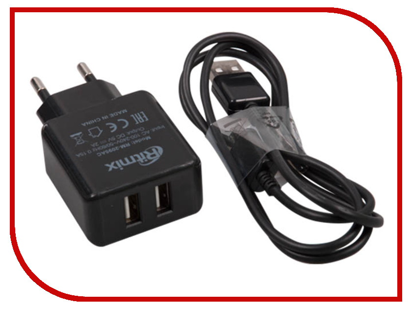 фото Зарядное устройство Ritmix RM-2095AC 2xUSB + Cable MicroUSB Black