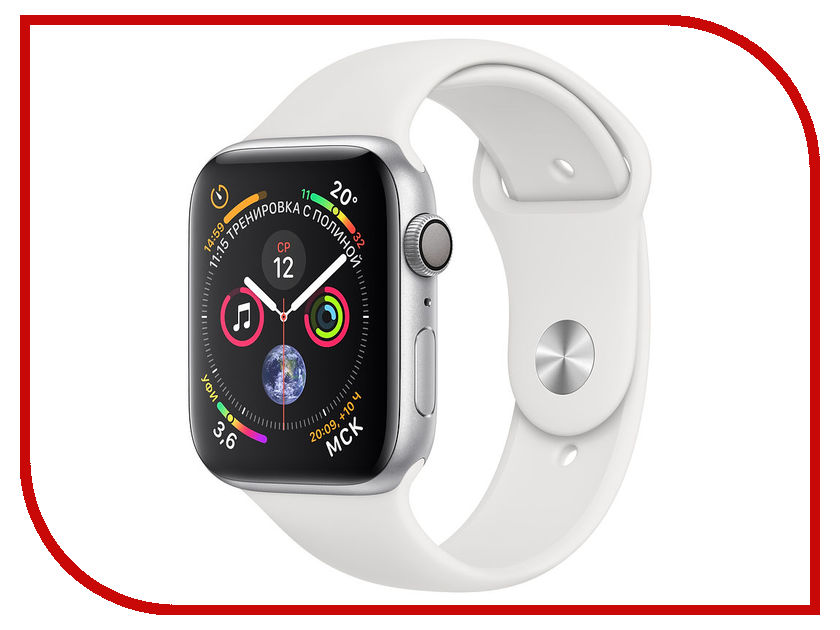 

Умные часы APPLE Watch Series 4 44mm Silver Aluminium Case with White Sport Band MU6A2RU/A, APPLE Watch Series 4