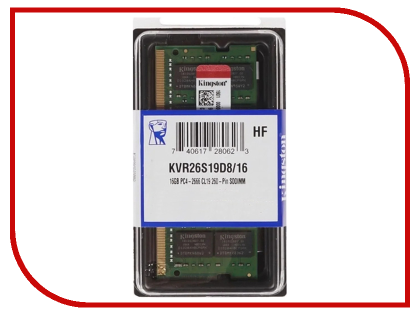 фото Модуль памяти Kingston DDR4 SO-DIMM 2666MHz PC21300 - 16Gb KVR26S19D8/16