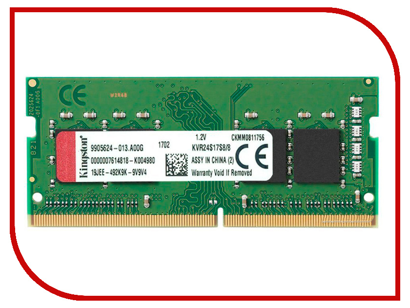 

Модуль памяти Kingston DDR4 SO-DIMM 2400MHz PC-19200 CL17 - 8Gb KVR24S17S8/8, KVR24S17S8/8