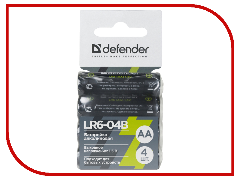 

Батарейка AA - Defender Alkaline LR6-04B (4 штуки) 56028, LR6-04B