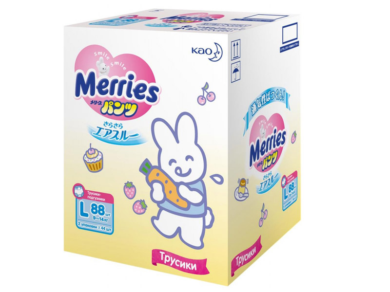 

Подгузники Merries L 9-14кг 88шт 62020314, 62020314