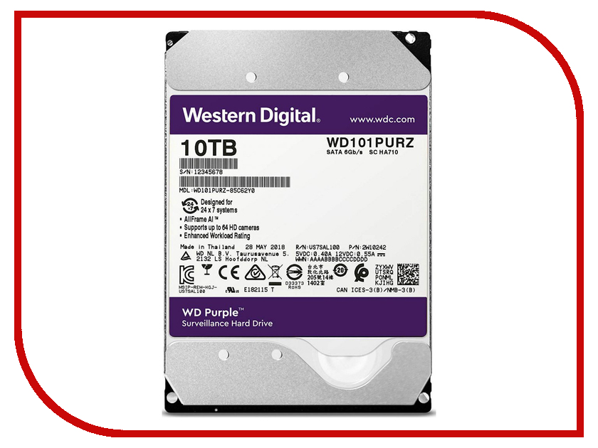 

Жесткий диск 10Tb - Western Digital WD Purple WD101PURZ, WD101PURZ