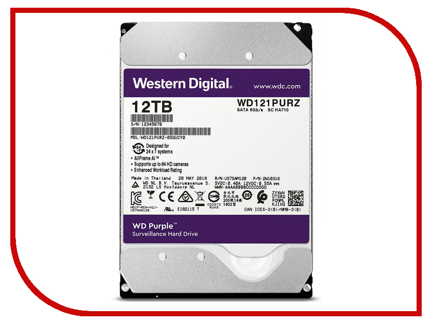 

Жесткий диск Western Digital WD Purple 12 TB (WD121PURZ), WD121PURZ