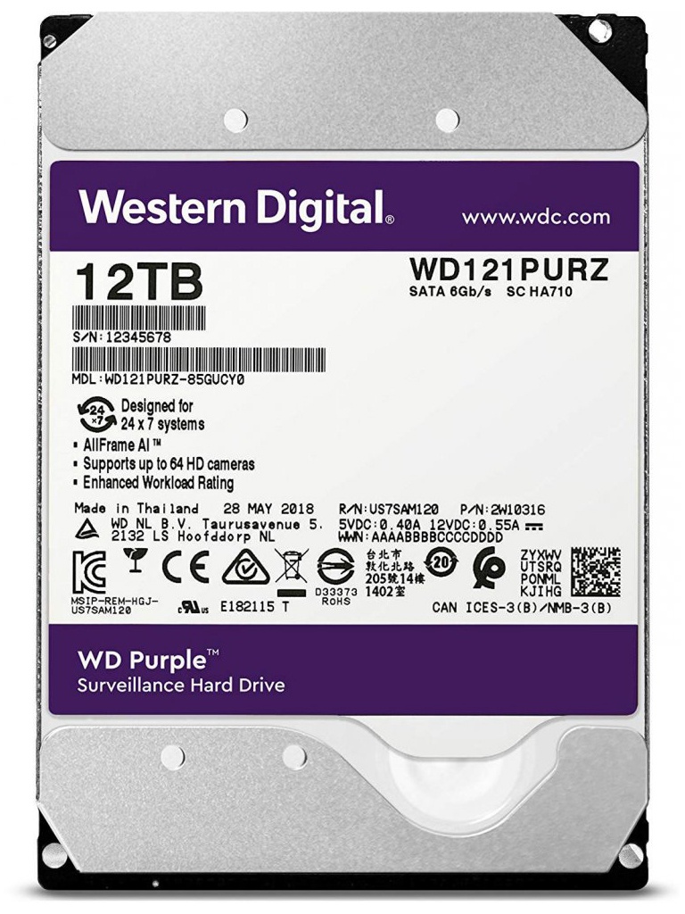 

Жесткий диск Western Digital WD Purple 12 TB (WD121PURZ), WD121PURZ