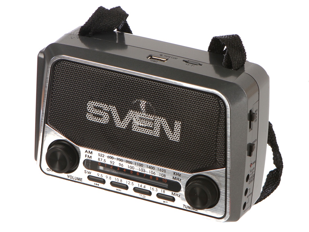 Радиоприемник SVEN SRP-525 радиоприемник sven srp 525 3w microsd usb fm батарея 1200 mah или батарея d um 1 1 5 в 2 шт фонарик серый материал – пластик