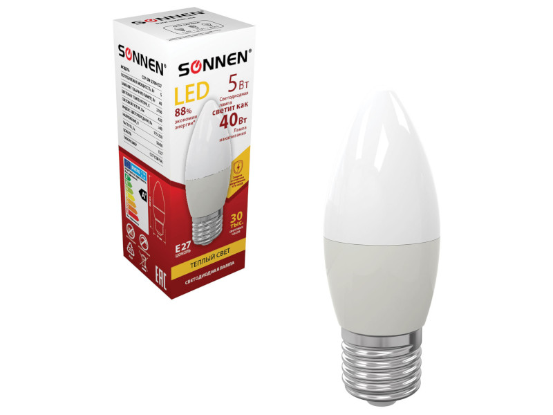 

Лампочка Sonnen LED C37 E27 5W 175-265V 2700K 420Lm Warm Light 453707, C37-5W-2700-E27