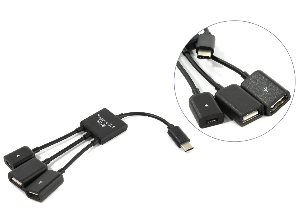 Хаб USB KS-is OTG 2xUSB 2.0 MicroUSB F - USB Type C M KS-319 кабель ks is otg 2xusb 2 0 f usb c m ks 813