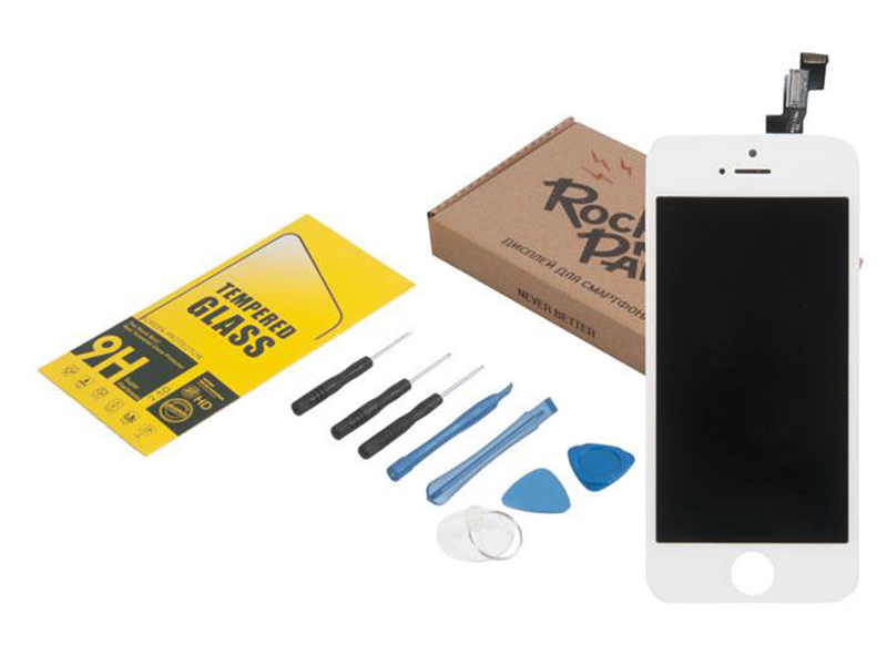 Инструмент для самостоятельного ремонта телефона RocknParts Дисплей для iPhone 5S White +защитное стекло+набор инструментов+пошаговая инструкция 650652