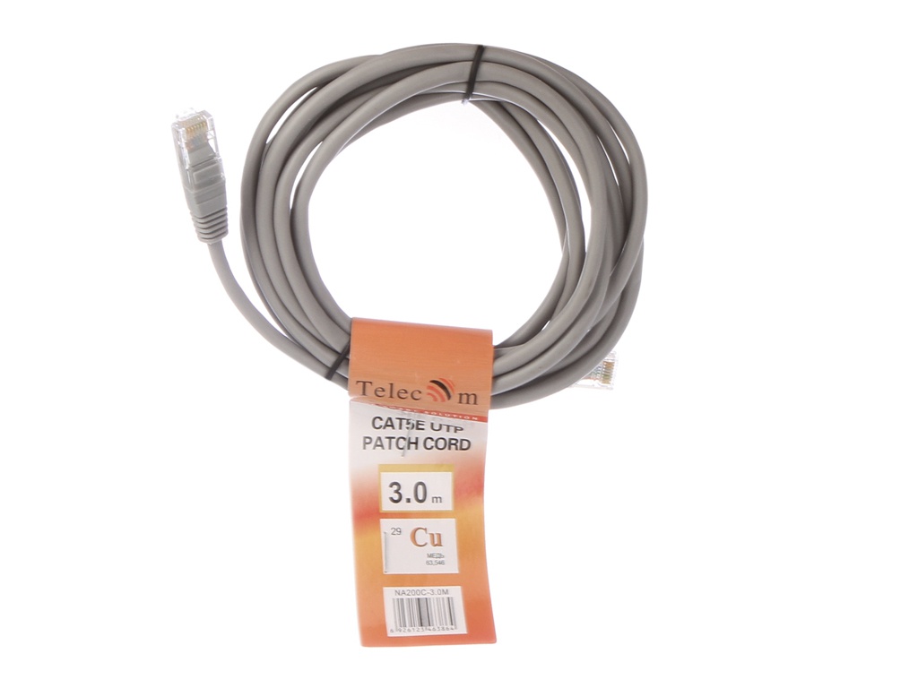 фото Сетевой кабель TelecomUTP cat.5e 3m NA200C-3M Grey