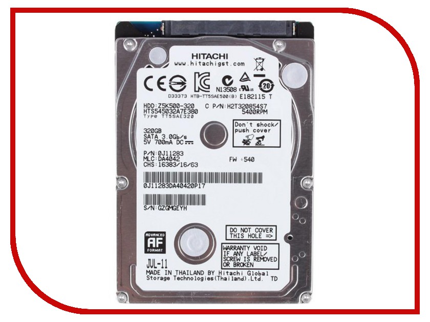 фото Жесткий диск 500Gb - HGST / Hitachi Travelstar Z7K500 HTS725050A7E630 / 0J26005