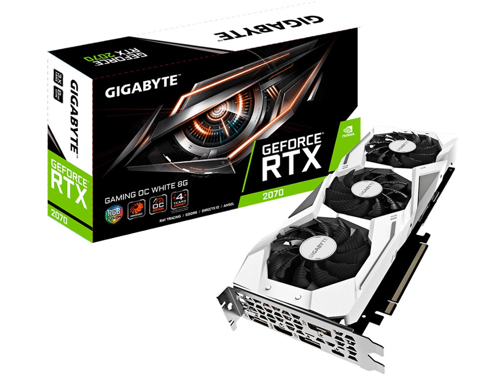 

Видеокарта GigaByte GeForce RTX 2070 Gaming OC 1725Mhz PCI-E 3.0 8192Mb 14000Mhz 256 bit UCB-C HDMI 3xDP GV-N2070GAMINGOC WHITE-8GC, GV-N2070GAMINGOC WHITE-8GC