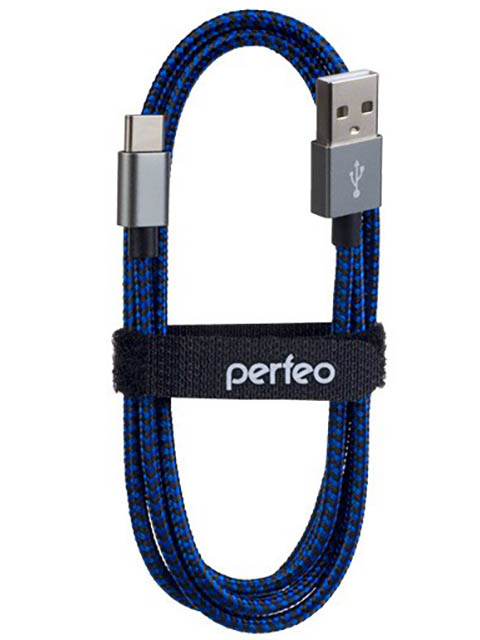 фото Аксессуар Perfeo USB 2.0 A - USB Type-C 1m Black-Blue U4903