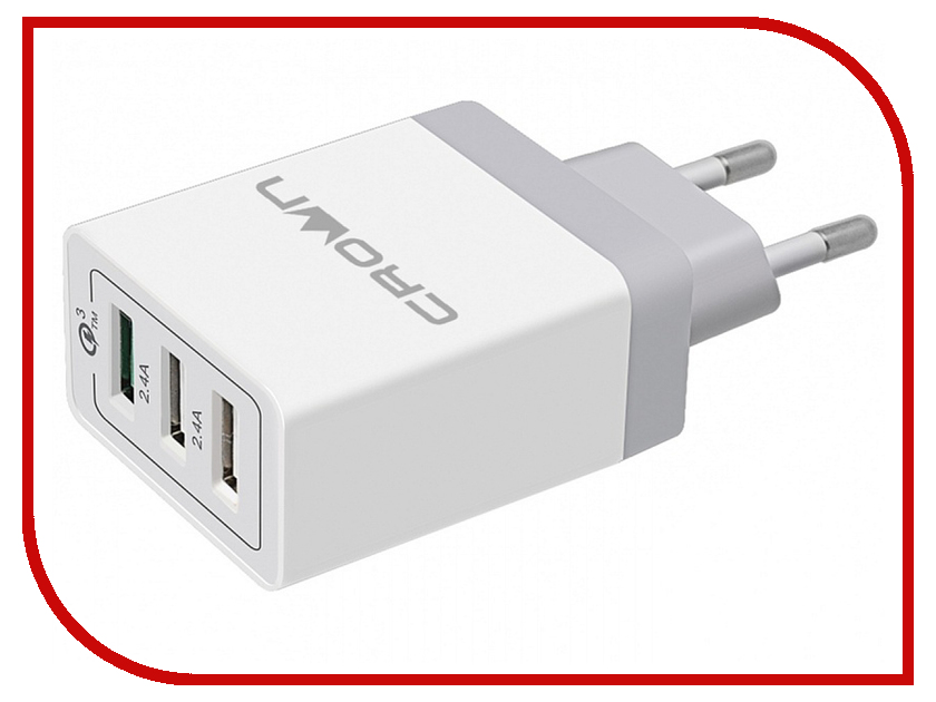 

Зарядное устройство Crown CMWC-3083F 3xUSB White-Grey, CMWC-3083F