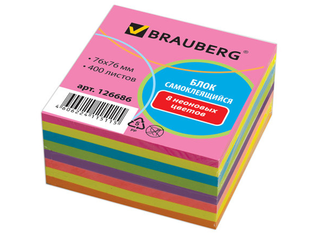 

Стикеры Brauberg Neon 76x76mm 400 листов 8 цветов 126686, 126686