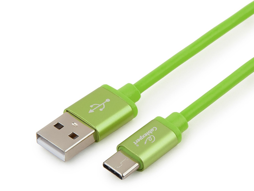 Аксессуар Gembird Cablexpert Silver Series USB 2.0 - USB Type-C 1m Green CC-S-USBC01Gn-1M