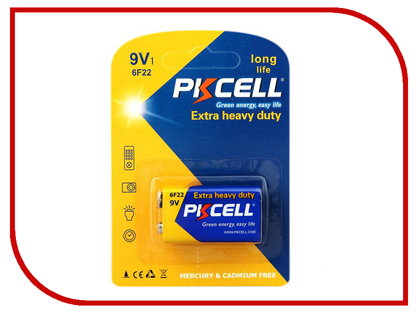 

Батарейка Крона - Pkcell 6F22-1B 9V (1 штука), 6F22-1B