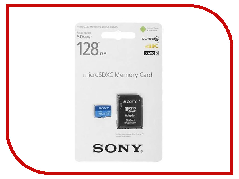 фото Карта памяти 128Gb - Sony micro SDXC UHS-I U1 + ADP Class 10 SR-EDG1A с переходником под SD