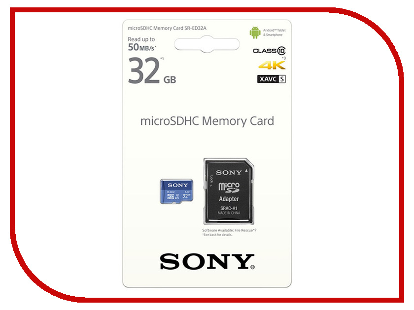 фото Карта памяти 32Gb - Sony micro SDHC UHS-I + ADP Class 10 SR-ED32A с переходником под SD