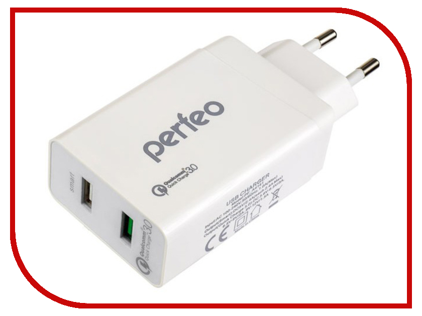 

Зарядное устройство Perfeo Fast 2 2xUSB QC3.0 White PF-A4141, PF-A4141