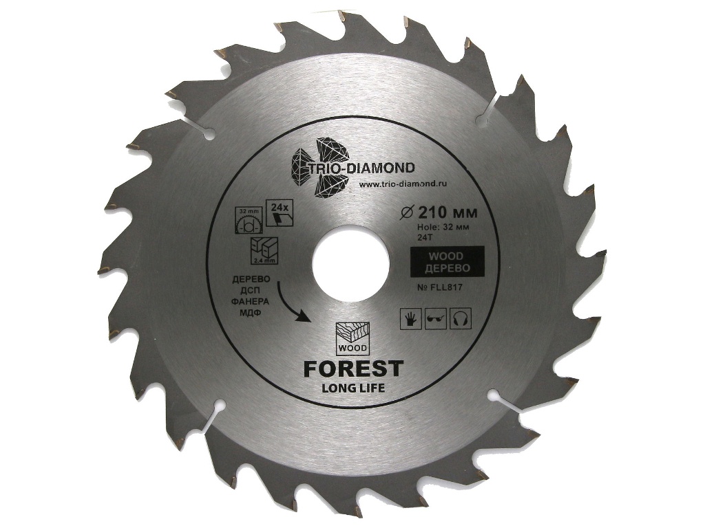

Диск Trio Diamond FLL817 пильный для дерева 210x32/30mm 24 зуба, FLL817