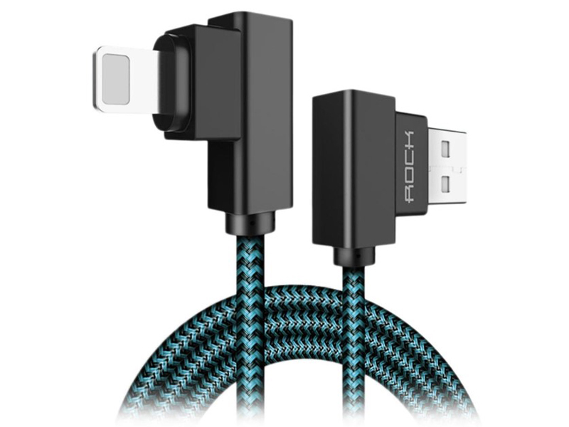 фото Аксессуар Rock Lightning to USB Dual-end L-shape 2m Blue