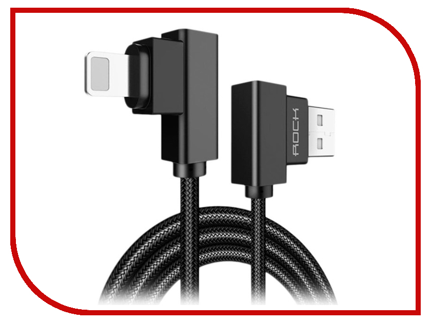 фото Аксессуар Rock Lightning to USB Dual-end L-shape 2m Black