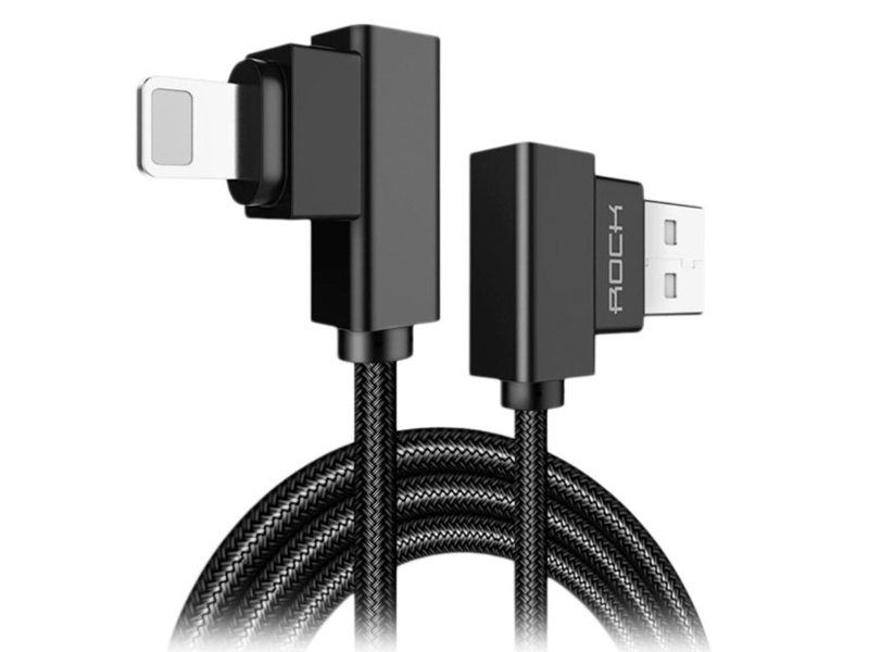 фото Аксессуар Rock Lightning to USB Dual-end L-shape 2m Black