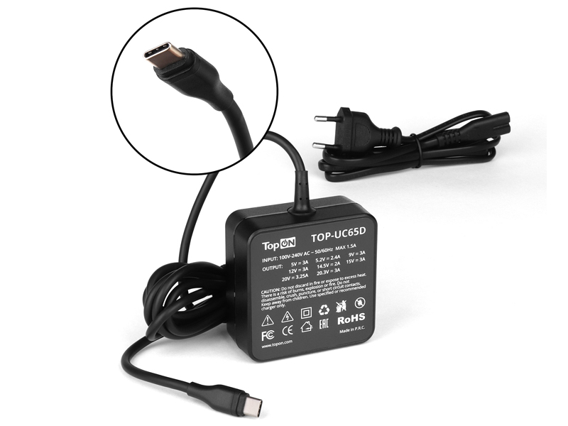 

Блок питания TopON TOP-UC65D Type-C PowerDelivery 3.0 65W для APPLE Macbook/HP/Dell/ASUS/Lenovo/Acer, TOP-UC65D