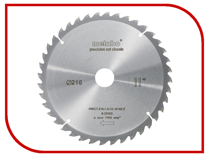 

Диск Metabo HW/CT 216x30 40WZ пильный по универсальному материалу 628065000, 628065000