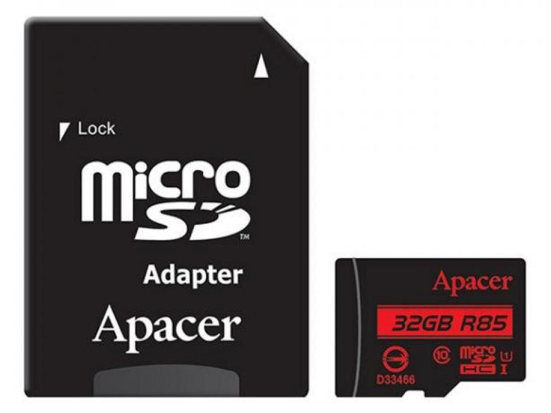 фото Карта памяти 32Gb - Apacer - Micro Secure Digital HC Class 10 UHS-I AP32GMCSH10U5-R с переходником под SD