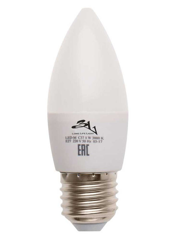 

Лампочка 3L Long Life Lamp LED C37 E27 8W 220-240V 3000K 450-480Lm Warm Light, LED-3L C37-8W E27 3000K