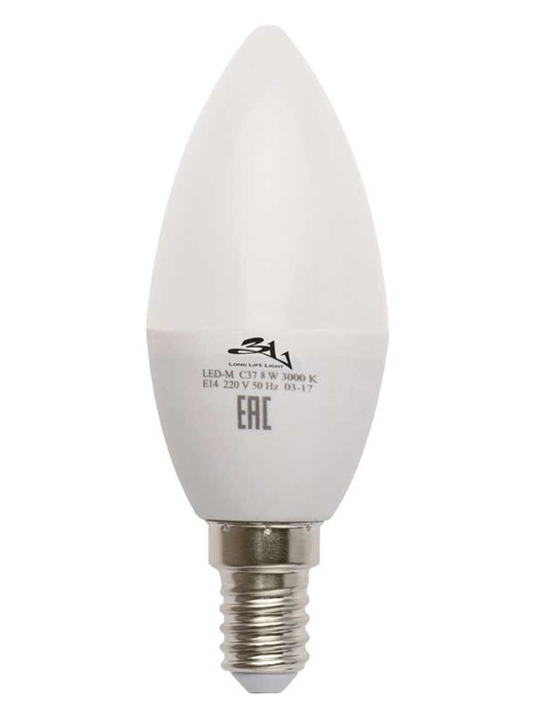

Лампочка 3L Long Life Lamp LED C37 E14 8W 220-240V 3000K 450-480Lm Warm Light, LED-3L C37-8W E14 3000K
