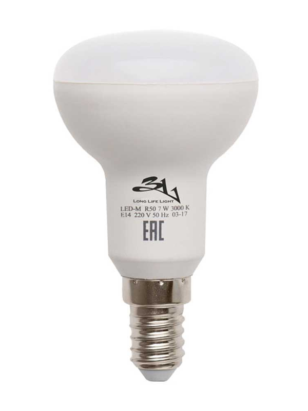 

Лампочка 3L Long Life Lamp LED R50 E14 7W 220-240V 3000K 400-450Lm Warm Light, LED-3L R50-7W E14 3000K