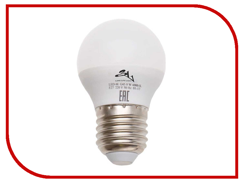 

Лампочка 3L Long Life Lamp LED G45 E27 8W 220-240V 4000K 500-560Lm Cold Light, LED-3L G45-8W E27 4000K