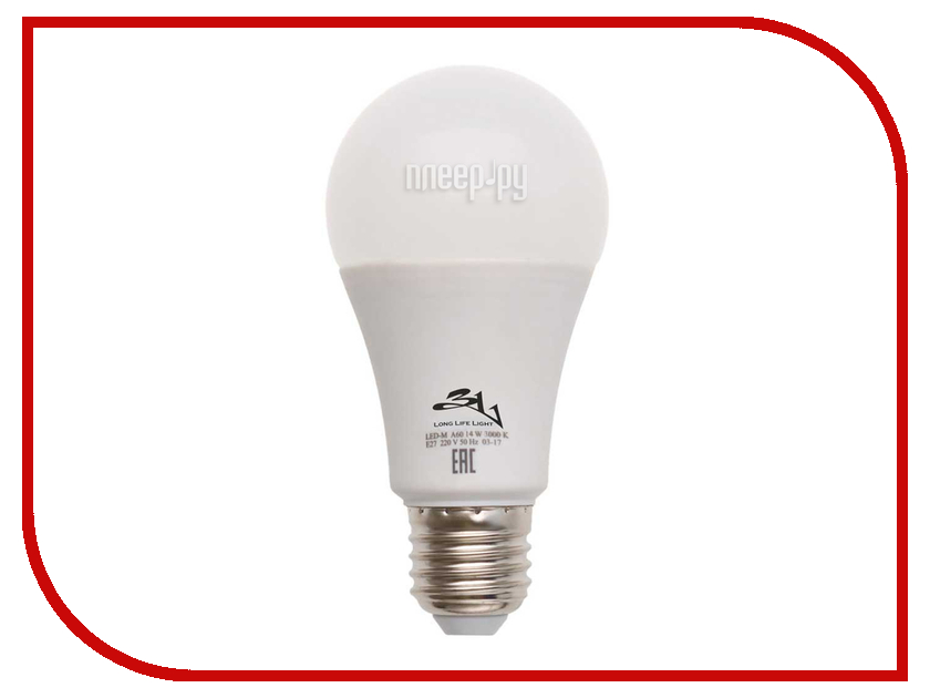 

Лампочка 3L Long Life Lamp LED A60 E27 14W 220-240V 3000K 760-850Lm Warm Light, LED-3L A60-14W E27 3000K
