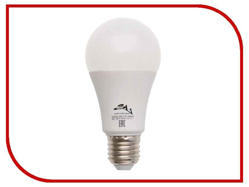 

Лампочка 3L Long Life Lamp LED A60 E27 12W 220-240V 3000K 650-720Lm Warm Light, LED-3L A60T-12W E27 3000K
